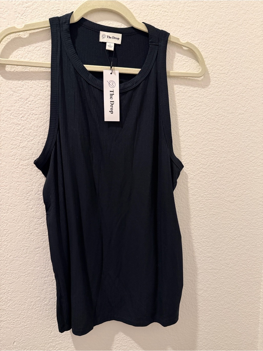 The Drop Women's Black Ribbed Scoop Neck Tank Valerie Size L